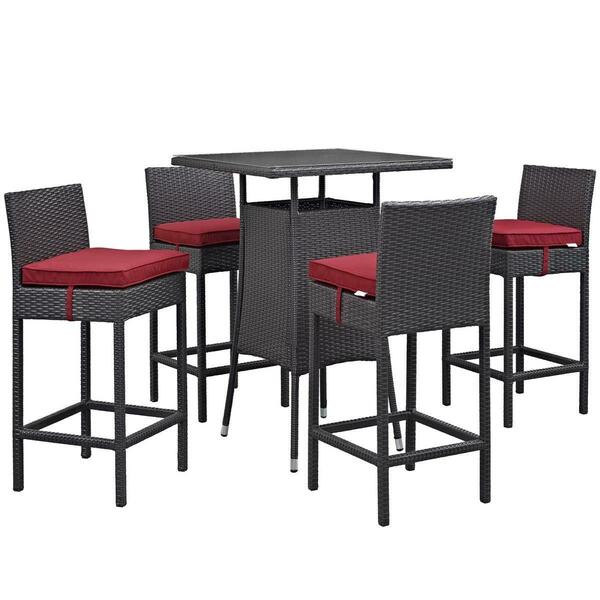 Modway Furniture Convene Outdoor Patio Pub Set, Espresso Red - 5 Piece EEI-1963-EXP-RED-SET